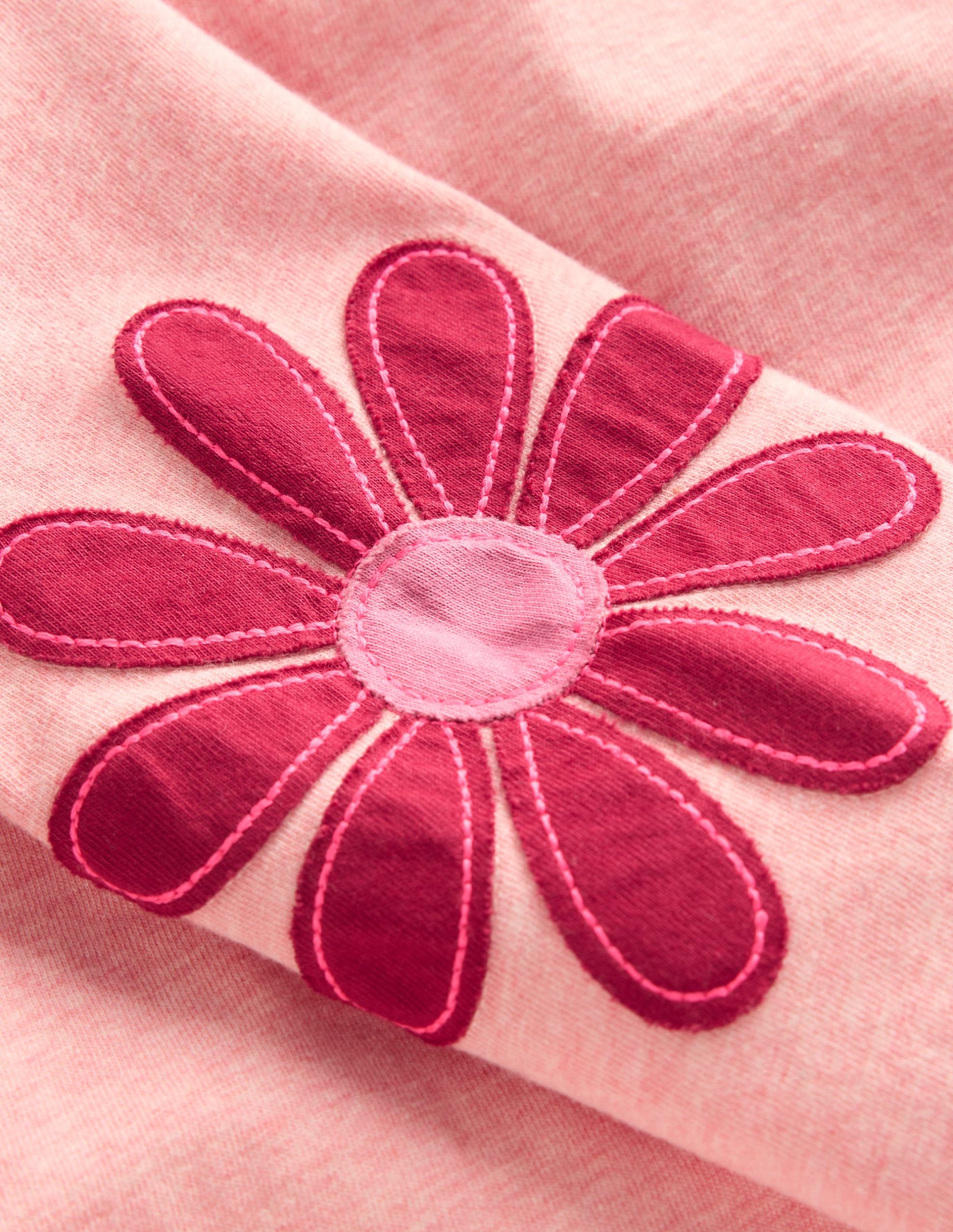 Puff Sleeve Appliqué T-shirt-Pink Marl Flowers - Image 3