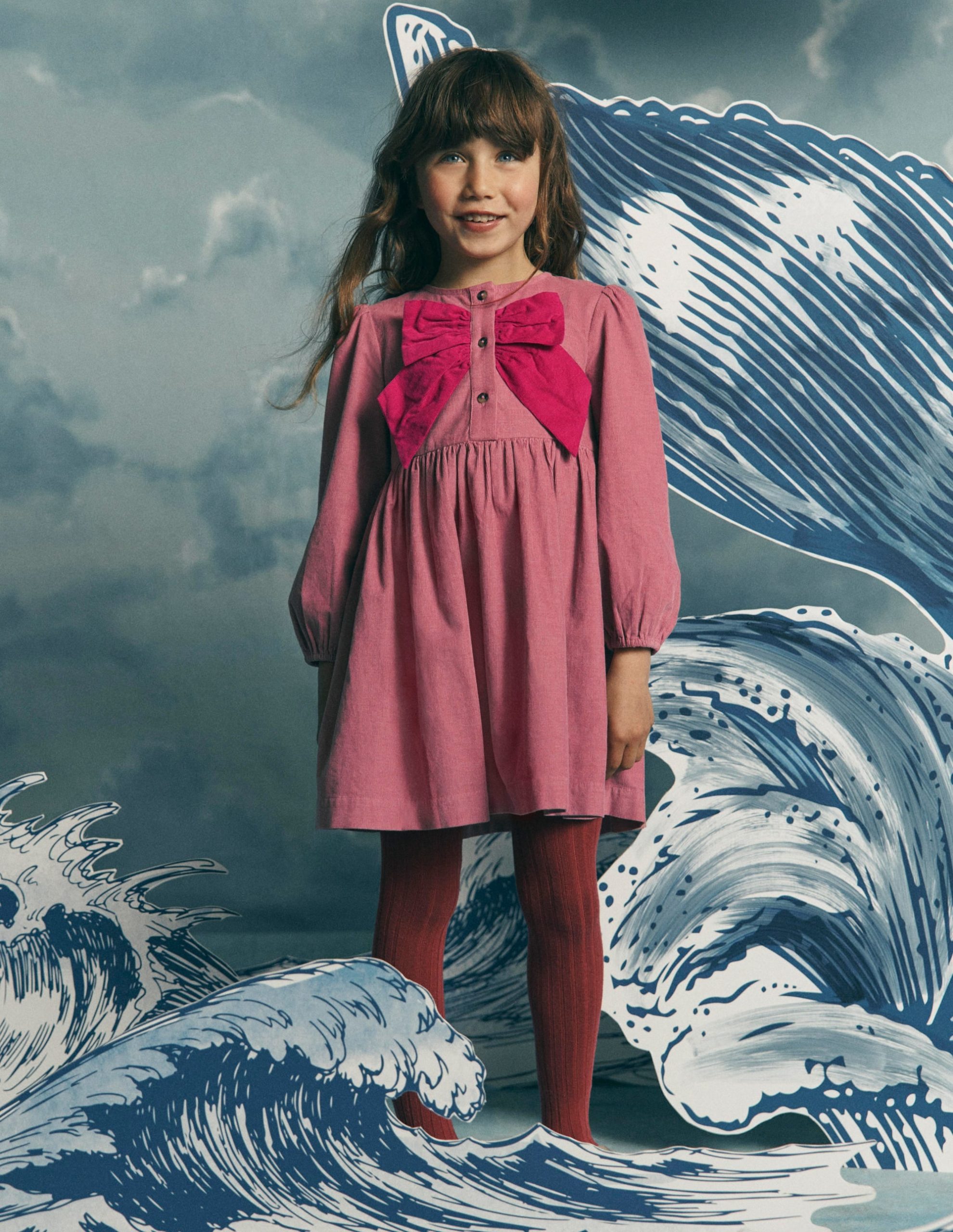 Norah Button-through Bow Dress-Pink Heather
