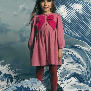 Norah Button-through Bow Dress-Pink Heather