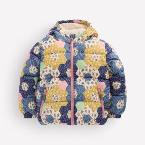 Fun Padded Coat-Patchwork Flowers