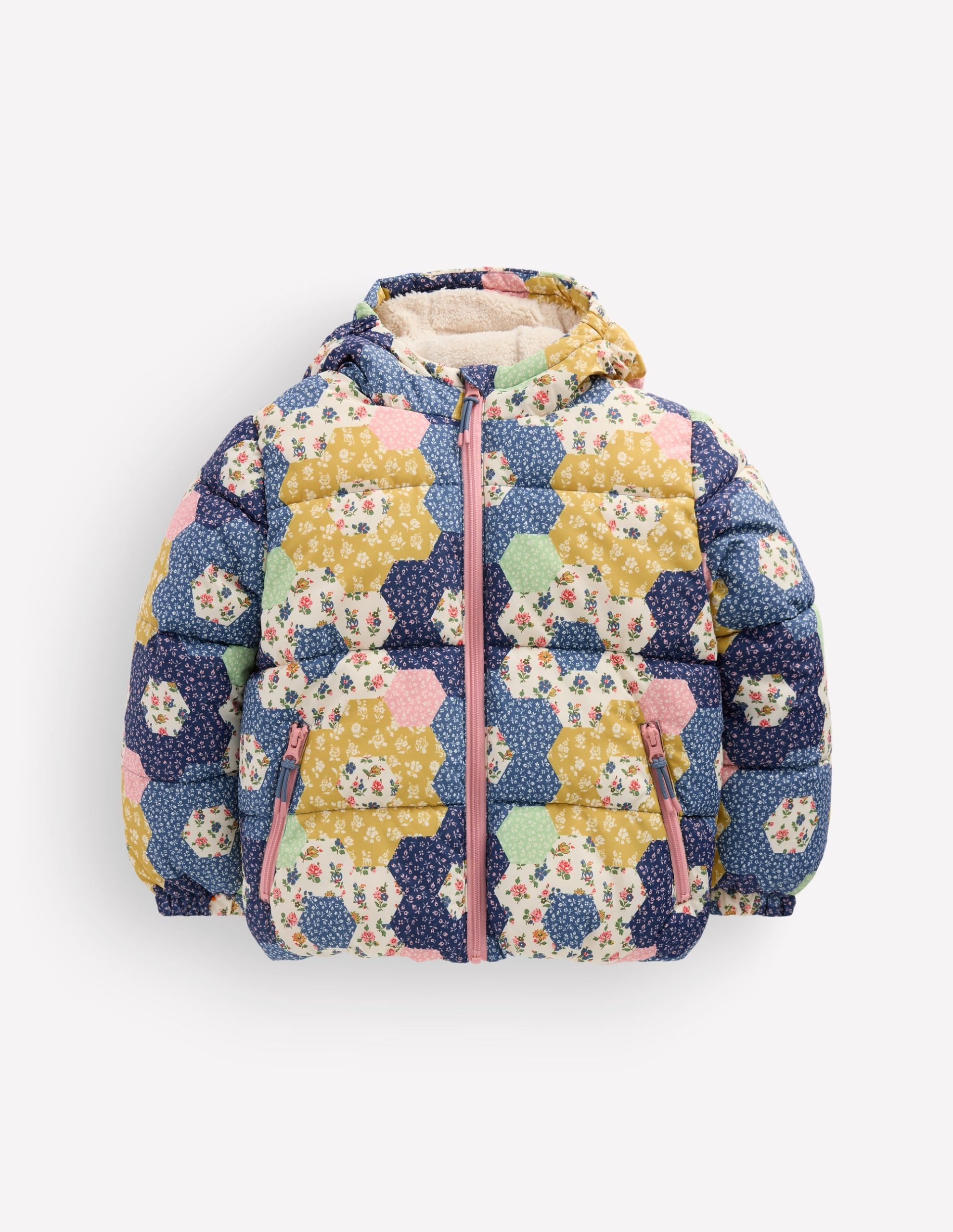 Fun Padded Coat-Patchwork Flowers