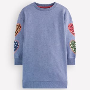 Ami Relaxed Sweatshirt Dress-Blue Heart Embroidery
