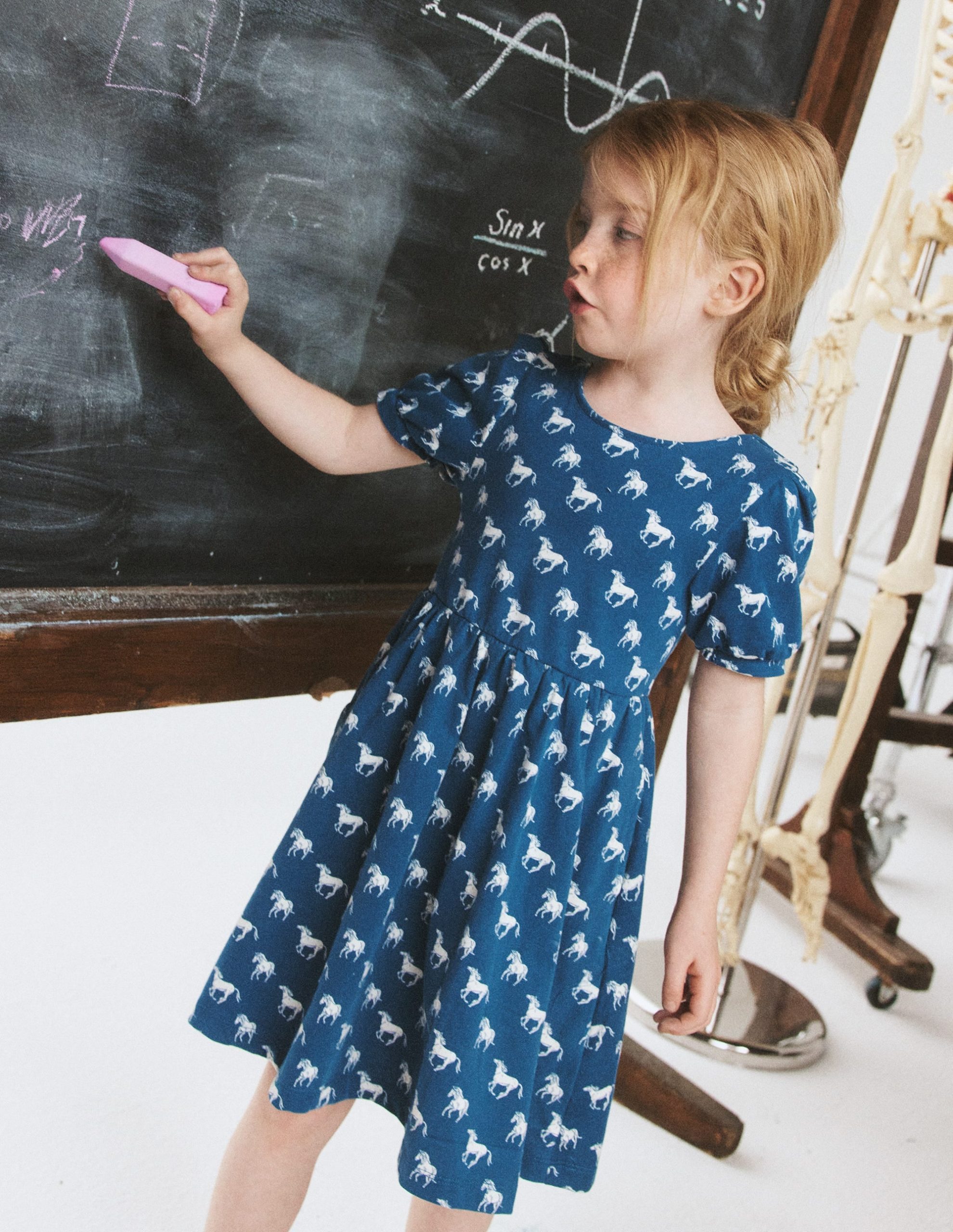 Ballerina Jersey Dress-Blue Horses - Image 4