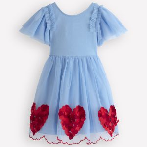 Short Sleeve Logo Tulle Dress-Blue Hearts