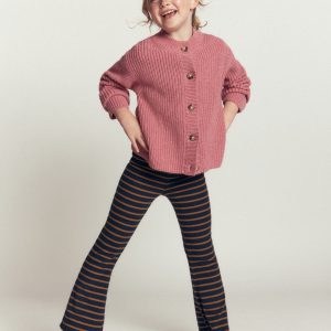 Ribbed Flared Leggings-Navy Stripe
