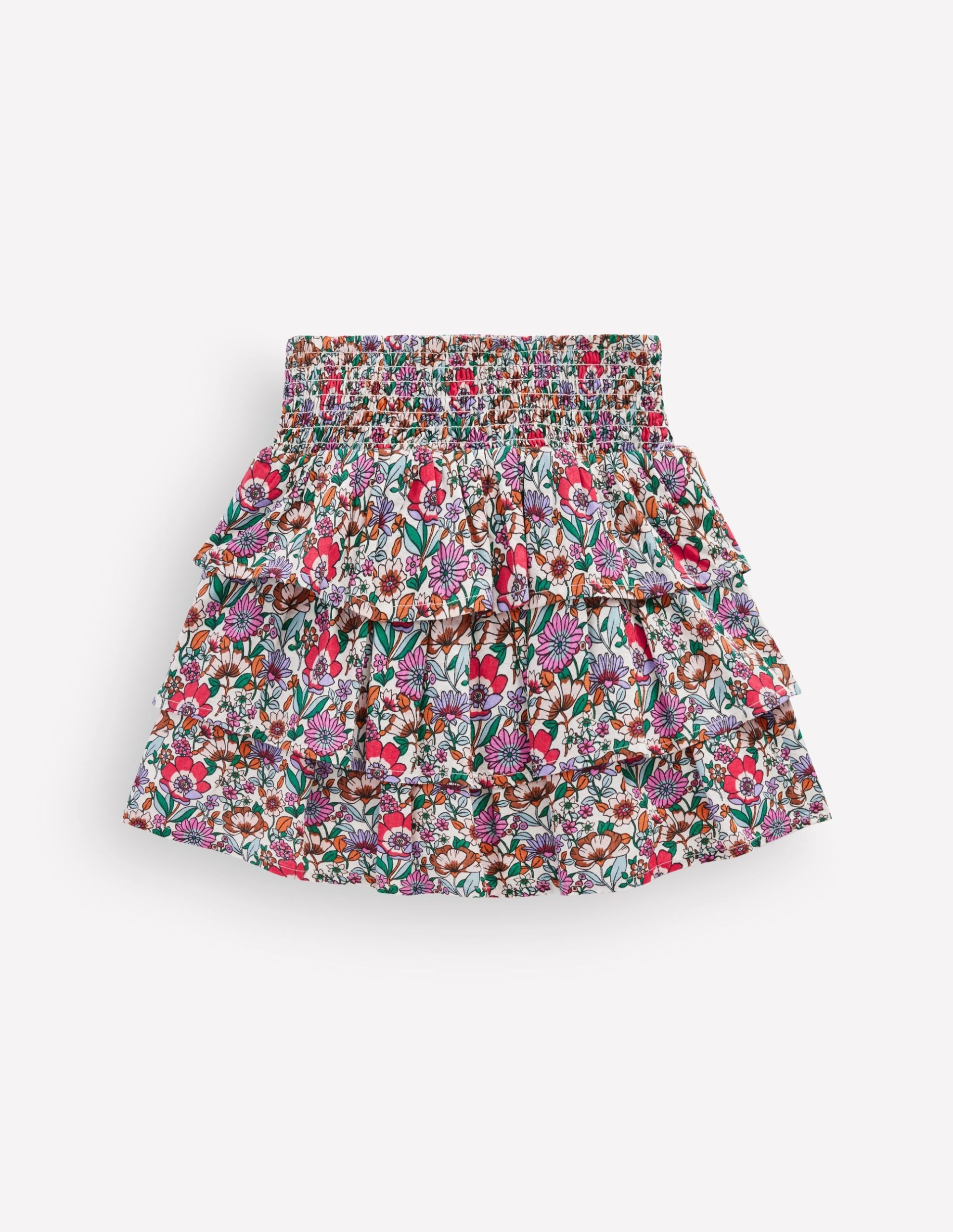 Smocked Waist Ruffle Skirt-Soft Cream Floral Field - Image 2