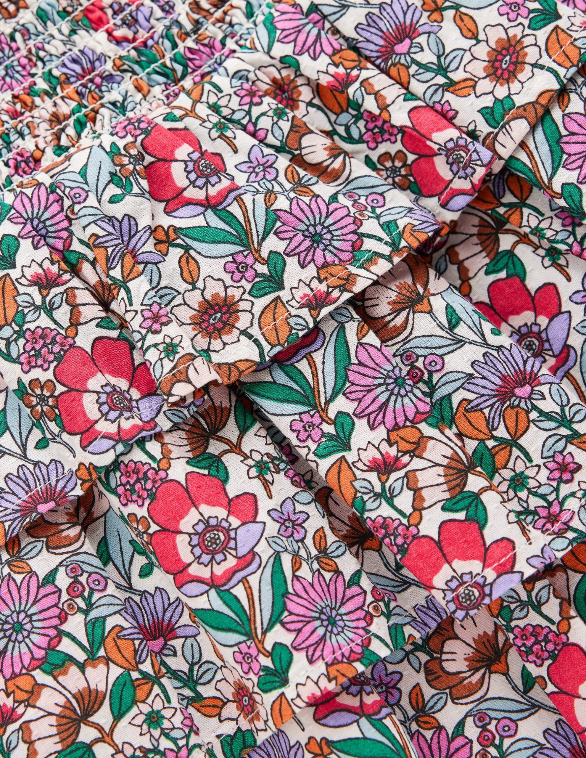 Smocked Waist Ruffle Skirt-Soft Cream Floral Field - Image 3