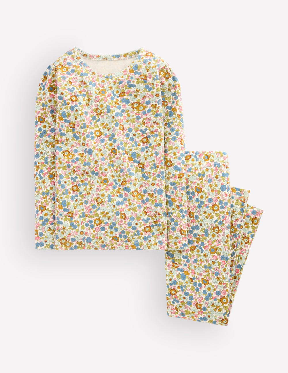 Snug Long John Pajamas-Vintage Blue Flowerbed