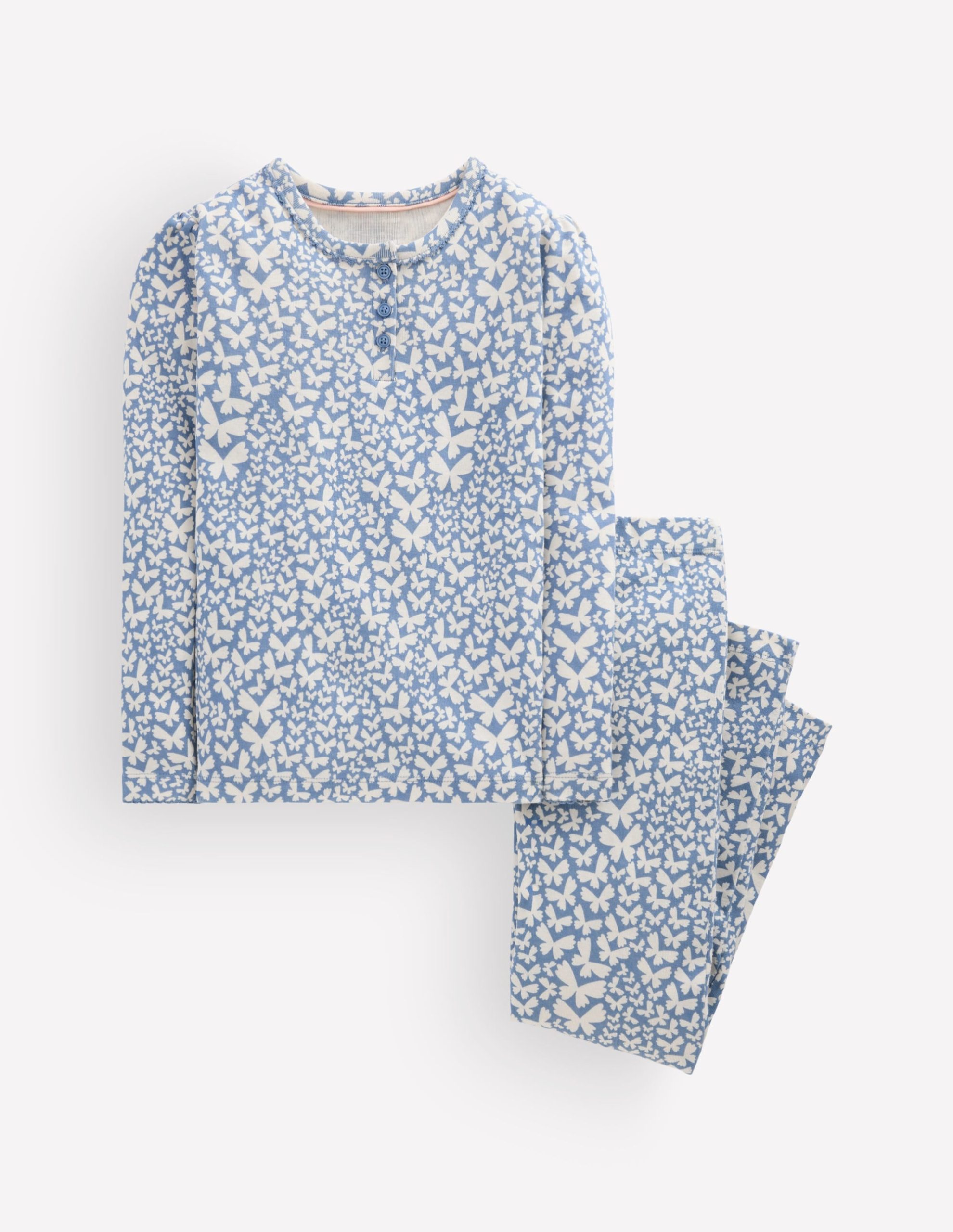Snug Henley Pajamas-Blue Butterflies