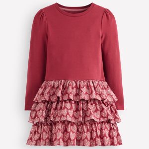 Cora Jersey RaRa Dress-Pomegranate Red Spotty Hearts