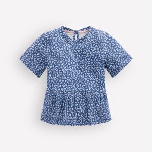 Short Sleeve Peplum Top-Bluejay Ditsy Floral