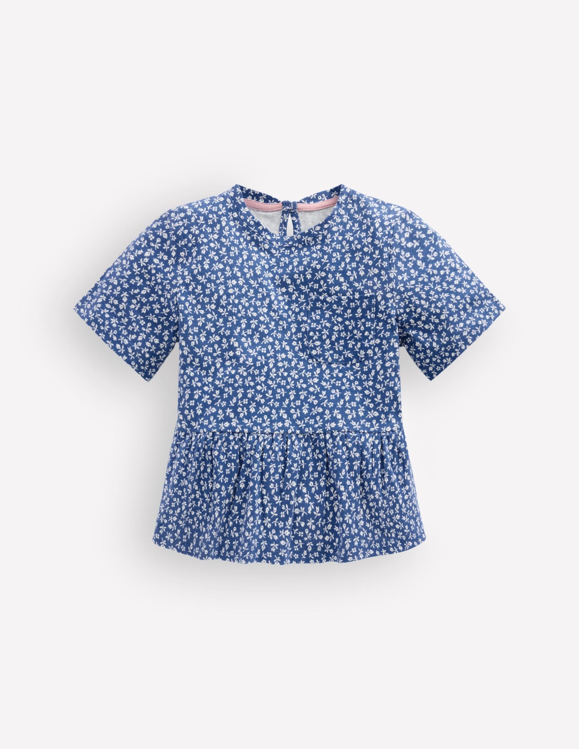 Short Sleeve Peplum Top-Bluejay Ditsy Floral
