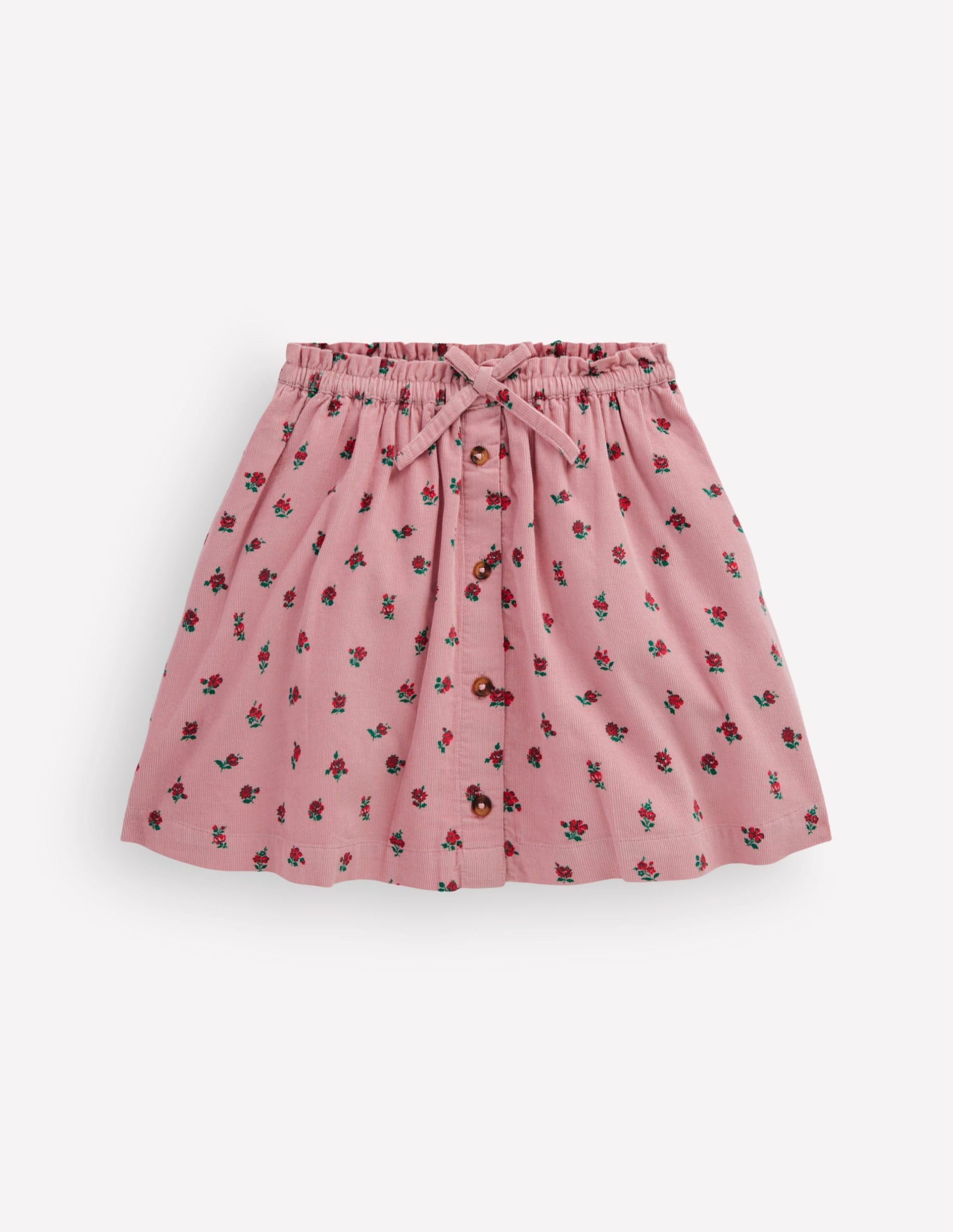Woven Button-Through Skirt-Vintage Pink Ditsy Floral