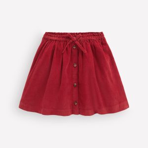Woven Button-Through Skirt-Crimson Red Cord