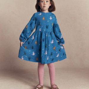 Madeline Blouson Sleeve Dress-Blue Halloween Witches
