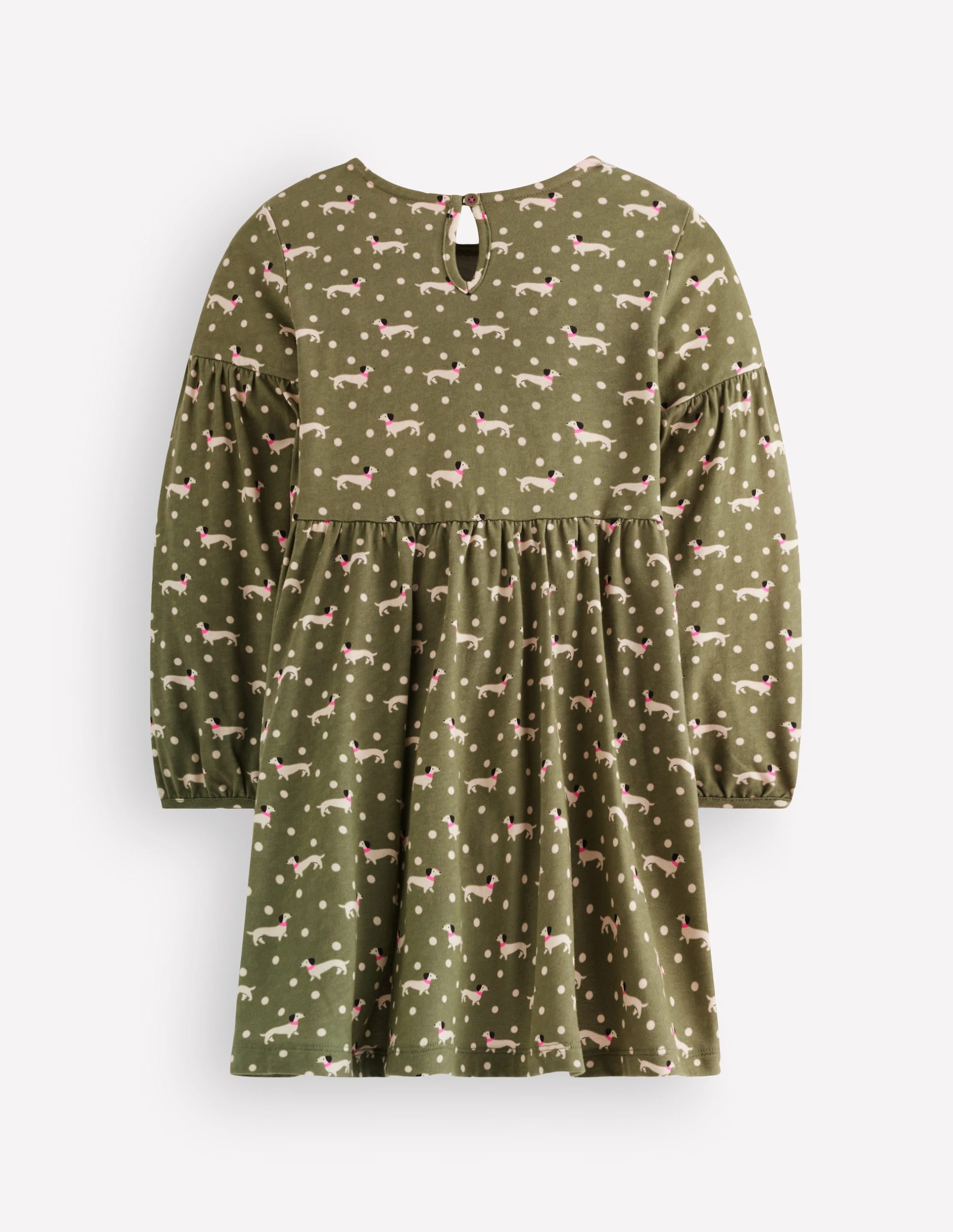 Madeline Blouson Sleeve Dress-Green Sausage Dog - Image 2