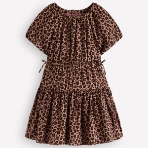 Bow Waist Woven Dress-Leopard Print