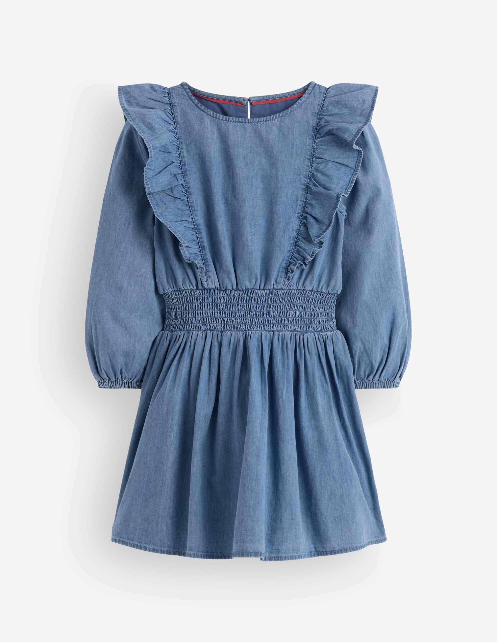 Shirred Drop Waist Dress-Light Denim