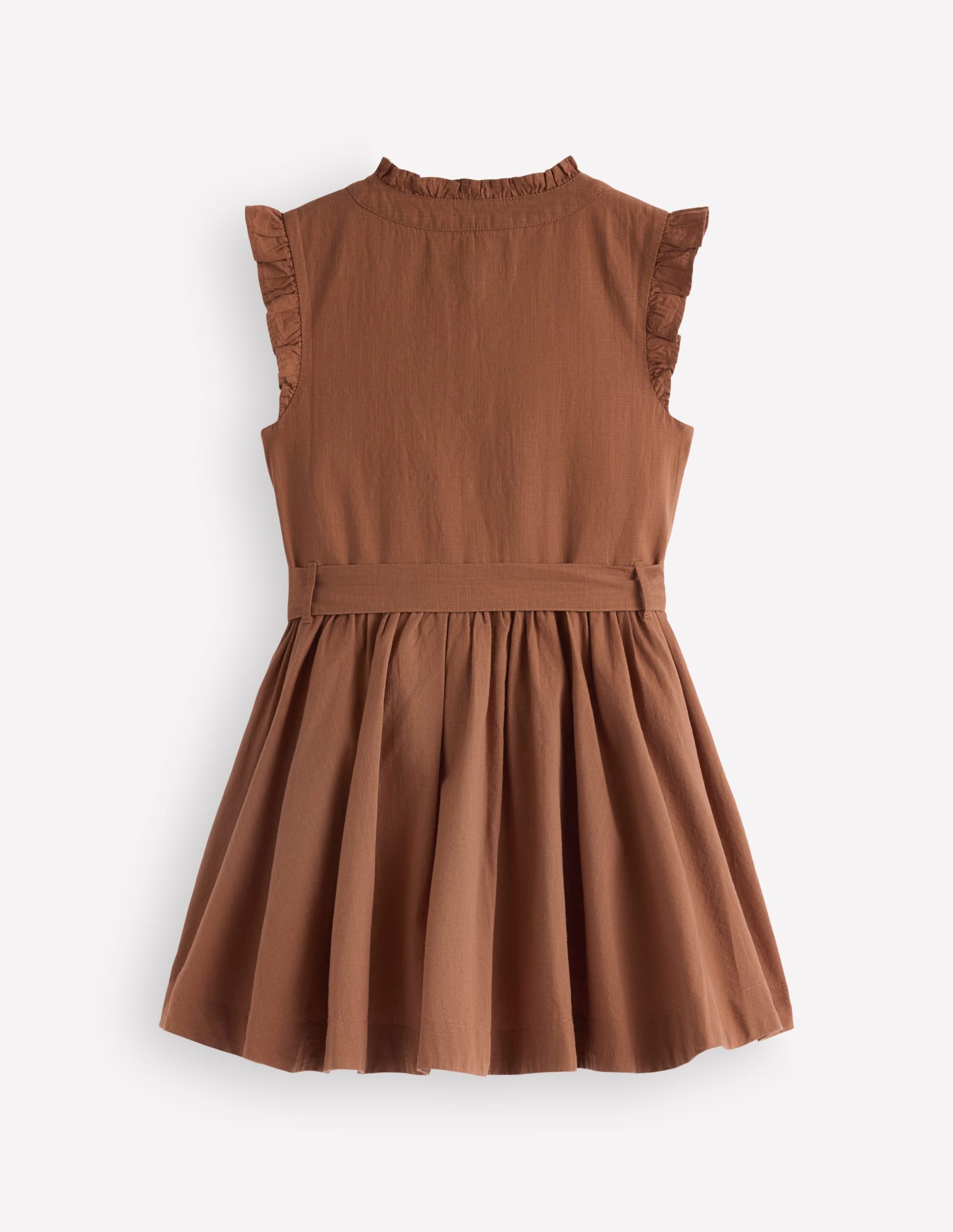 Ruffle Shirt Dress-Brown - Image 2
