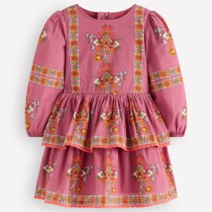 Printed Tiered Woven Dress-Pink Floral Placement