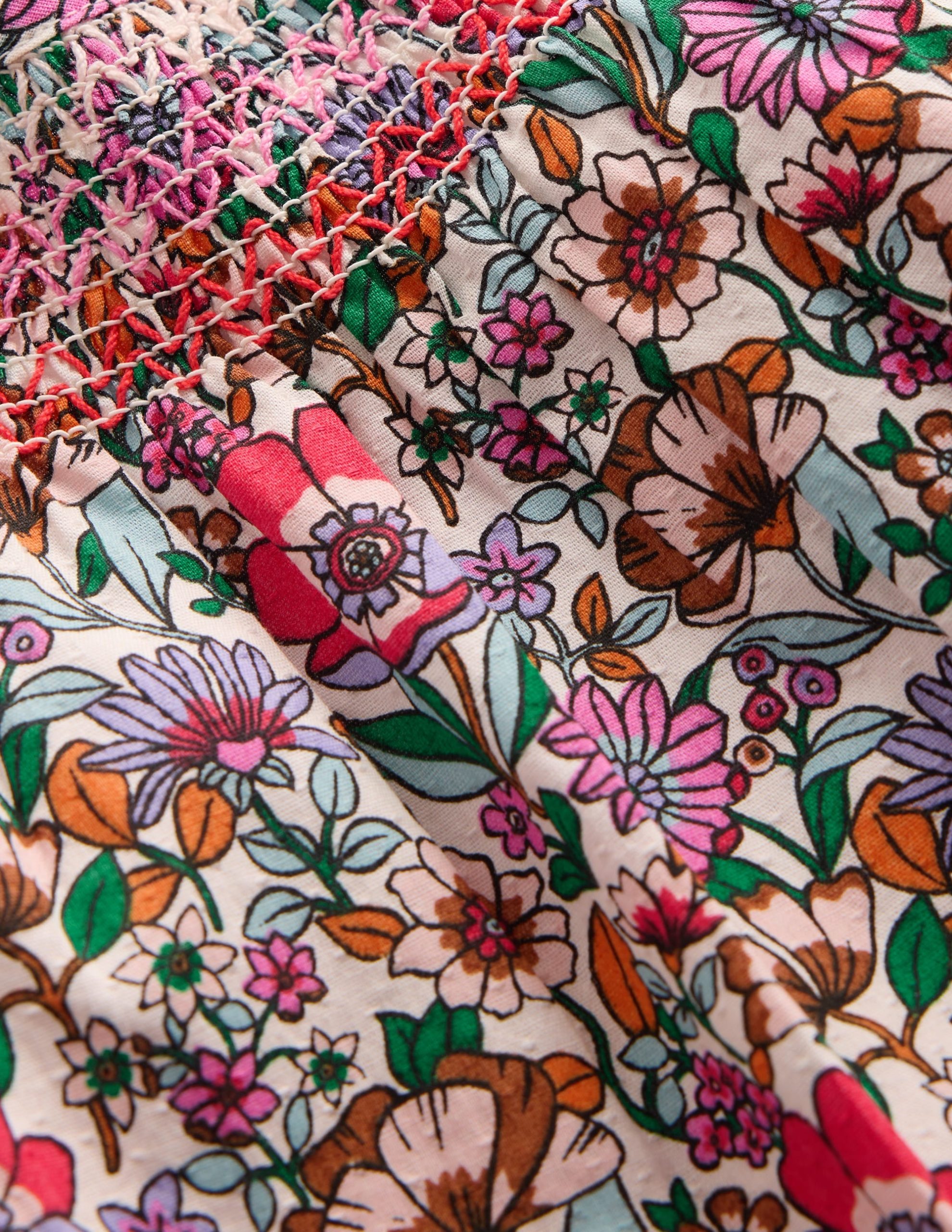 Smocked Printed Blouse-Soft Cream Floral Field - Image 3