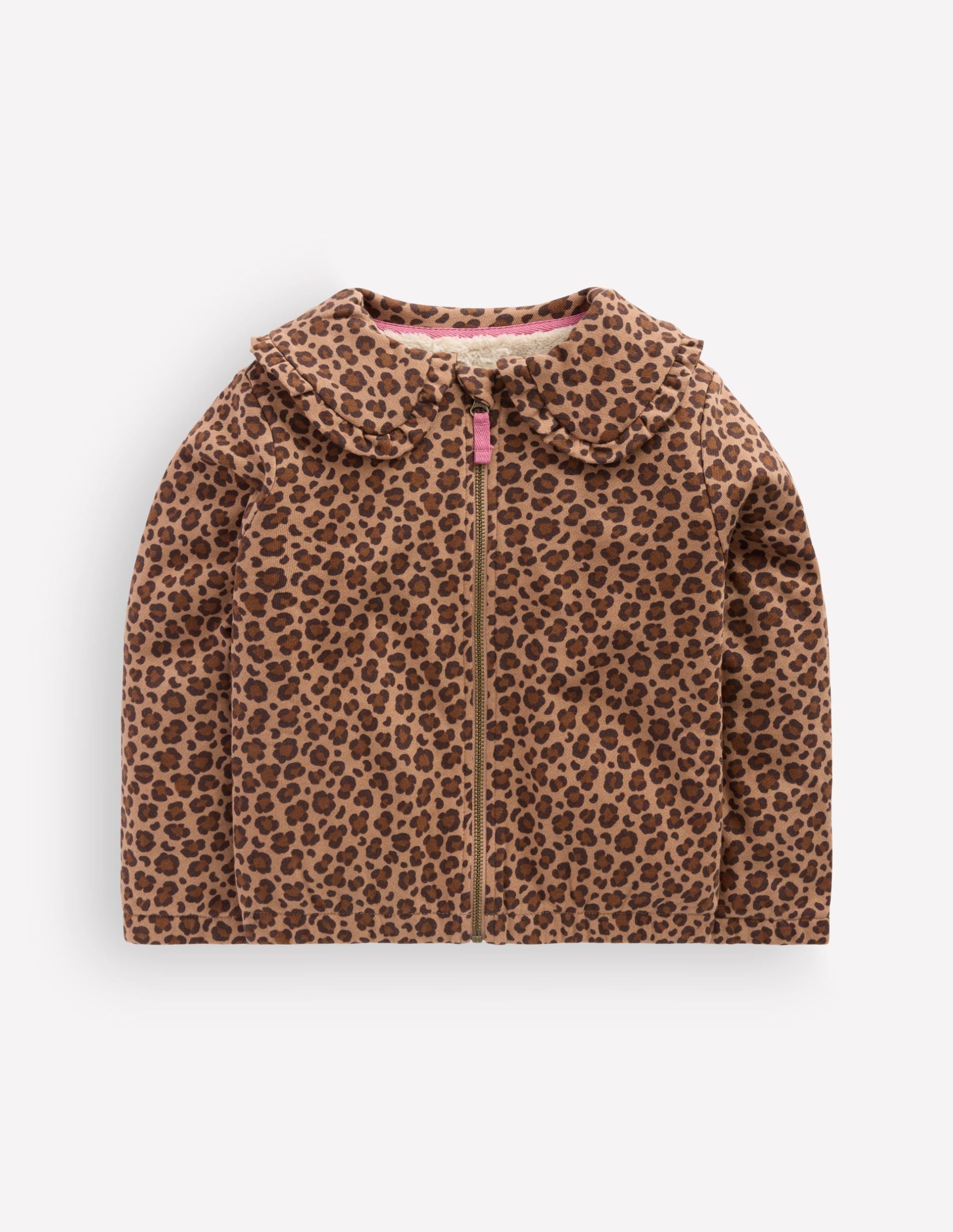 Fleece Lined Zip-Through-Milk Chocolate Brown Leopard - Image 3