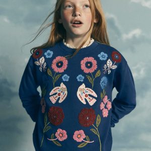 Bobbie Appliqué Sweatshirt-Navy Bird Placement