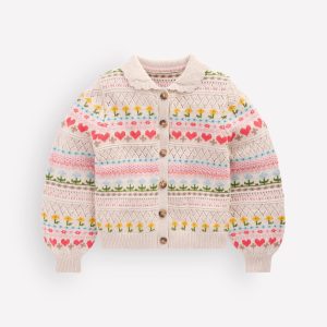 Collared Cardigan-Oatmeal Marl Flowers