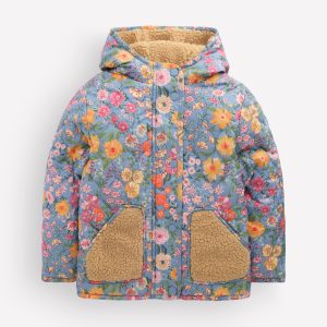 Borg Padded Jacket-Blue Floral