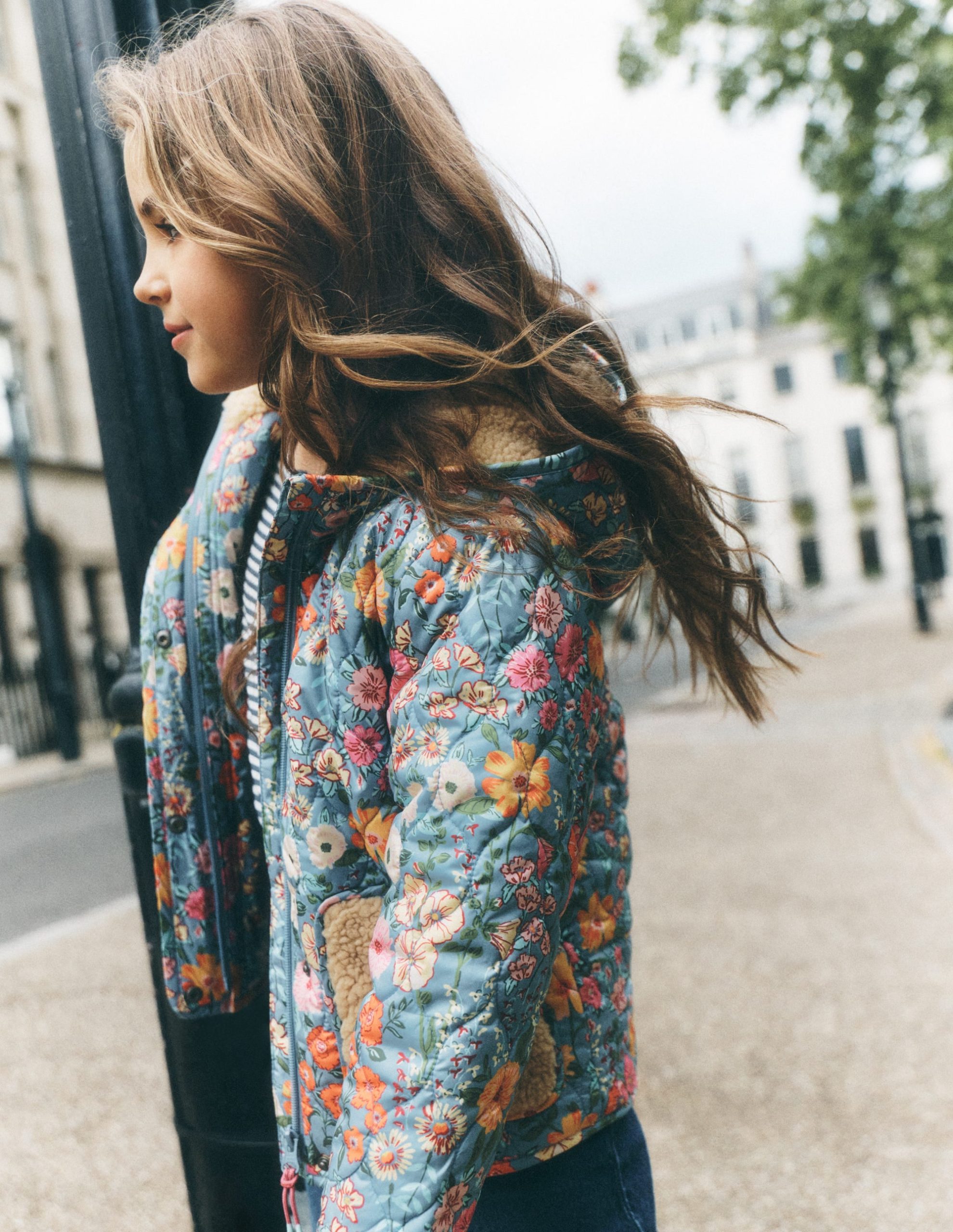 Borg Padded Jacket-Blue Floral - Image 6