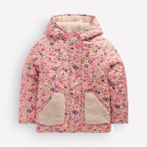 Borg Padded Jacket-Pink Flowerbed