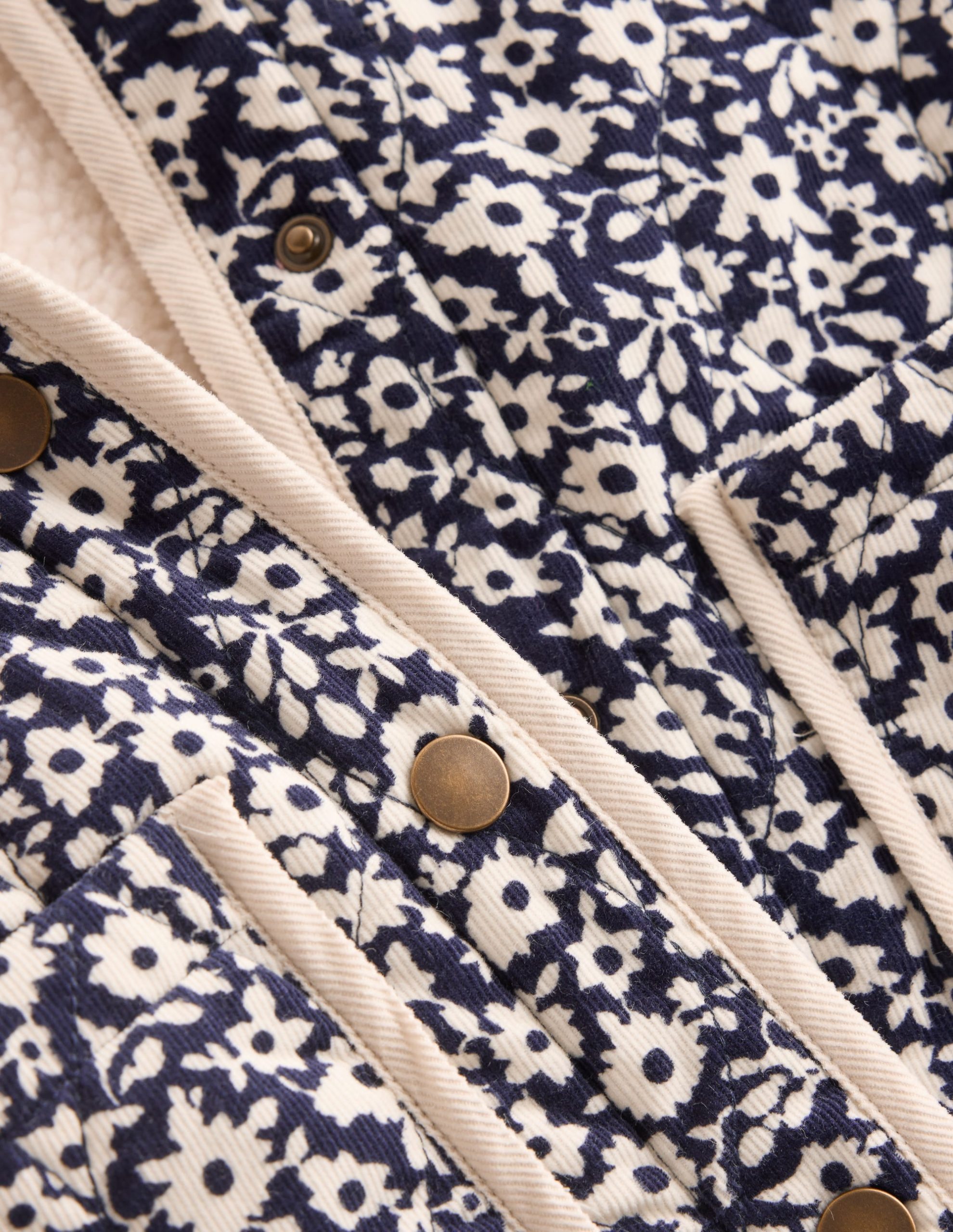 Quilted Cord Jacket-Navy Floral Print - Image 3