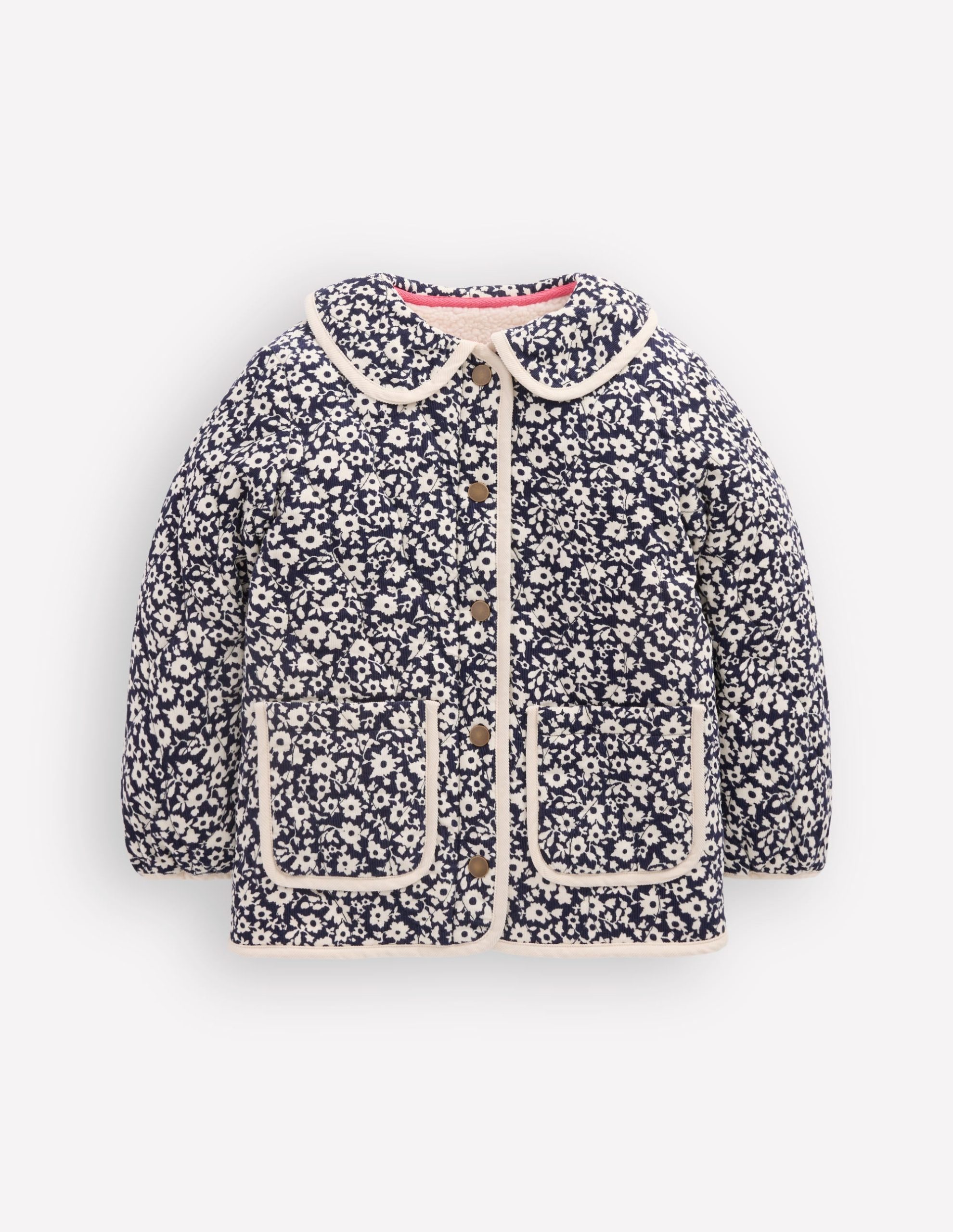 Quilted Cord Jacket-Navy Floral Print