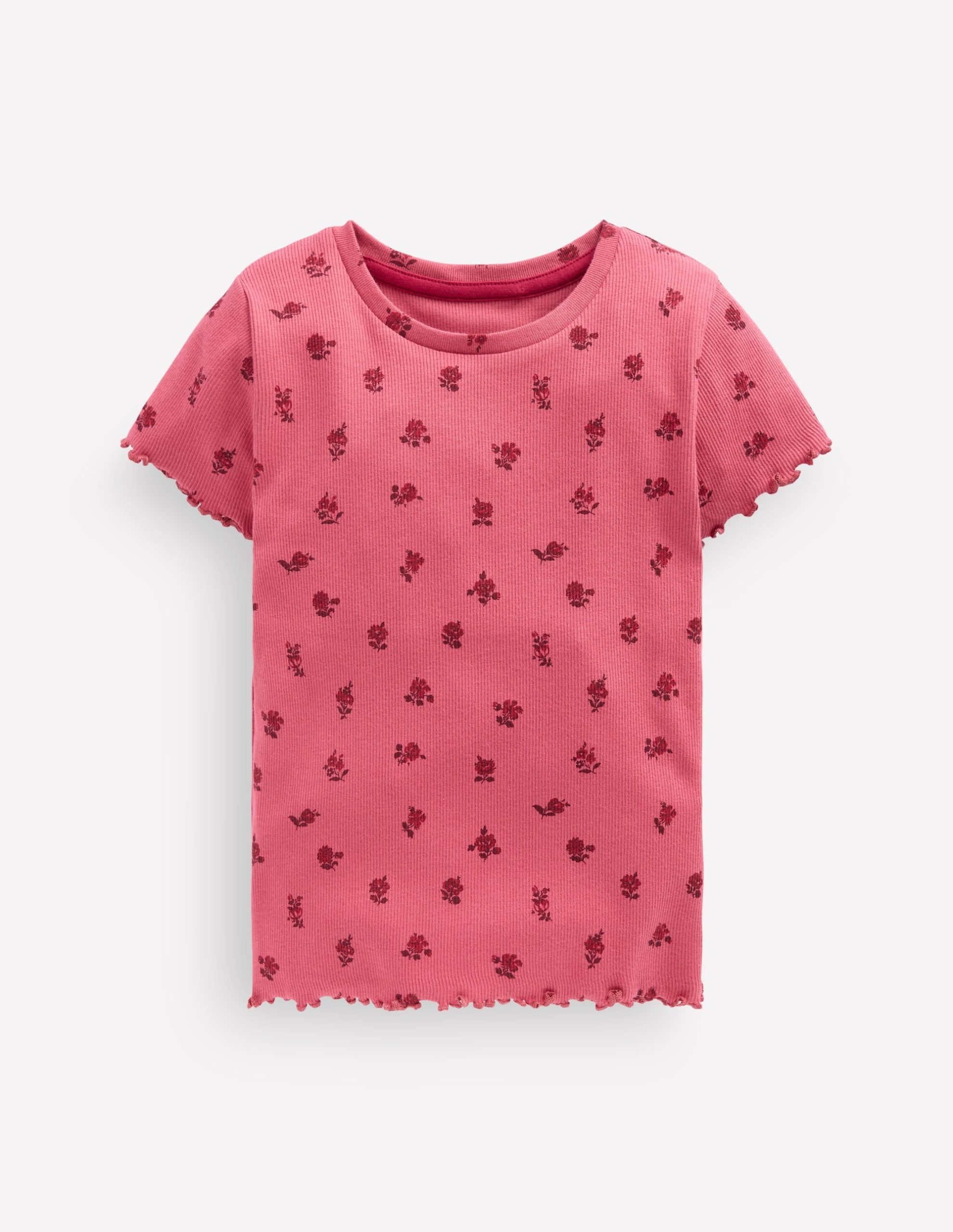Short Sleeve Rib T-Shirt-Red Floral