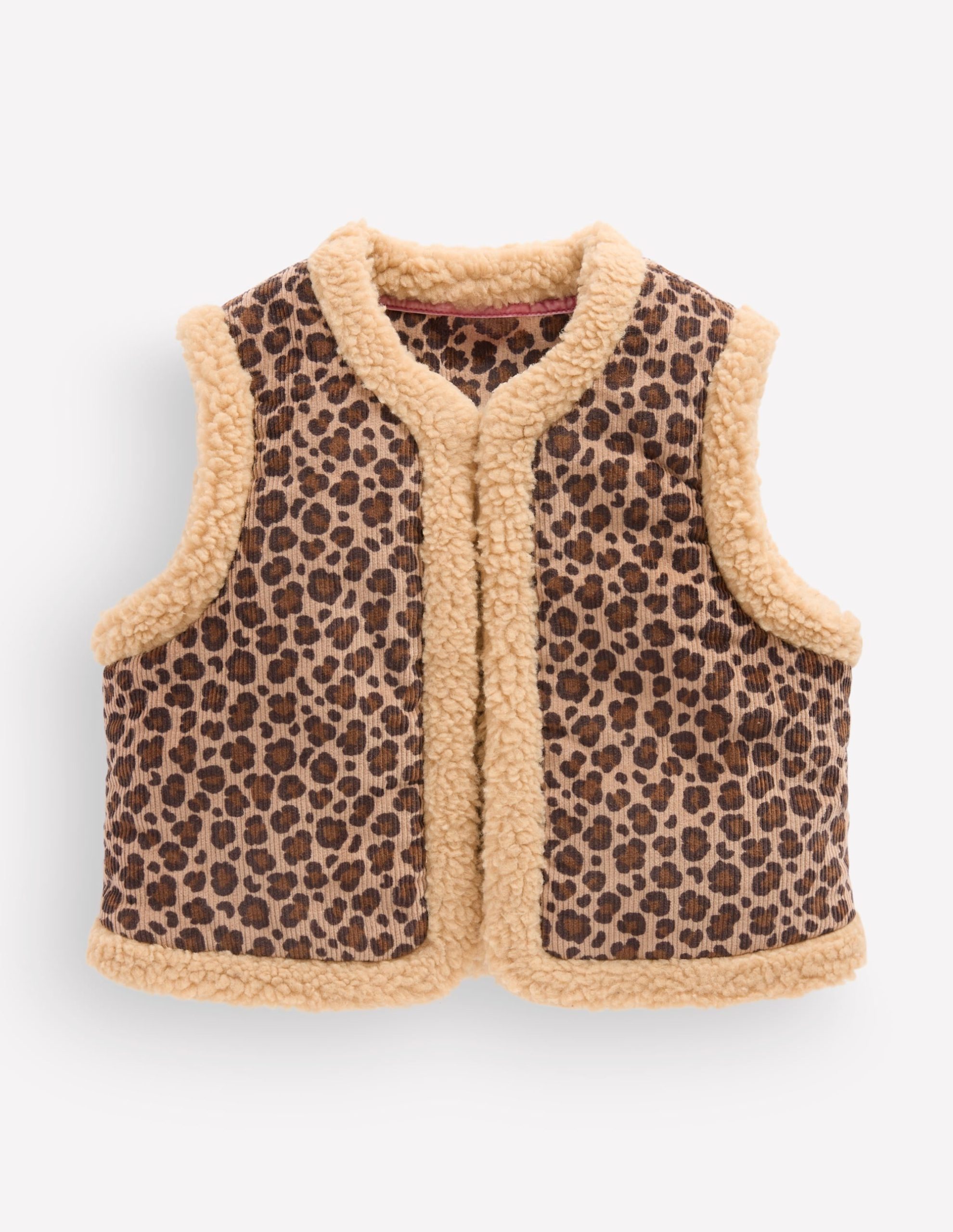Borg Trim Vest-Brown Leopard