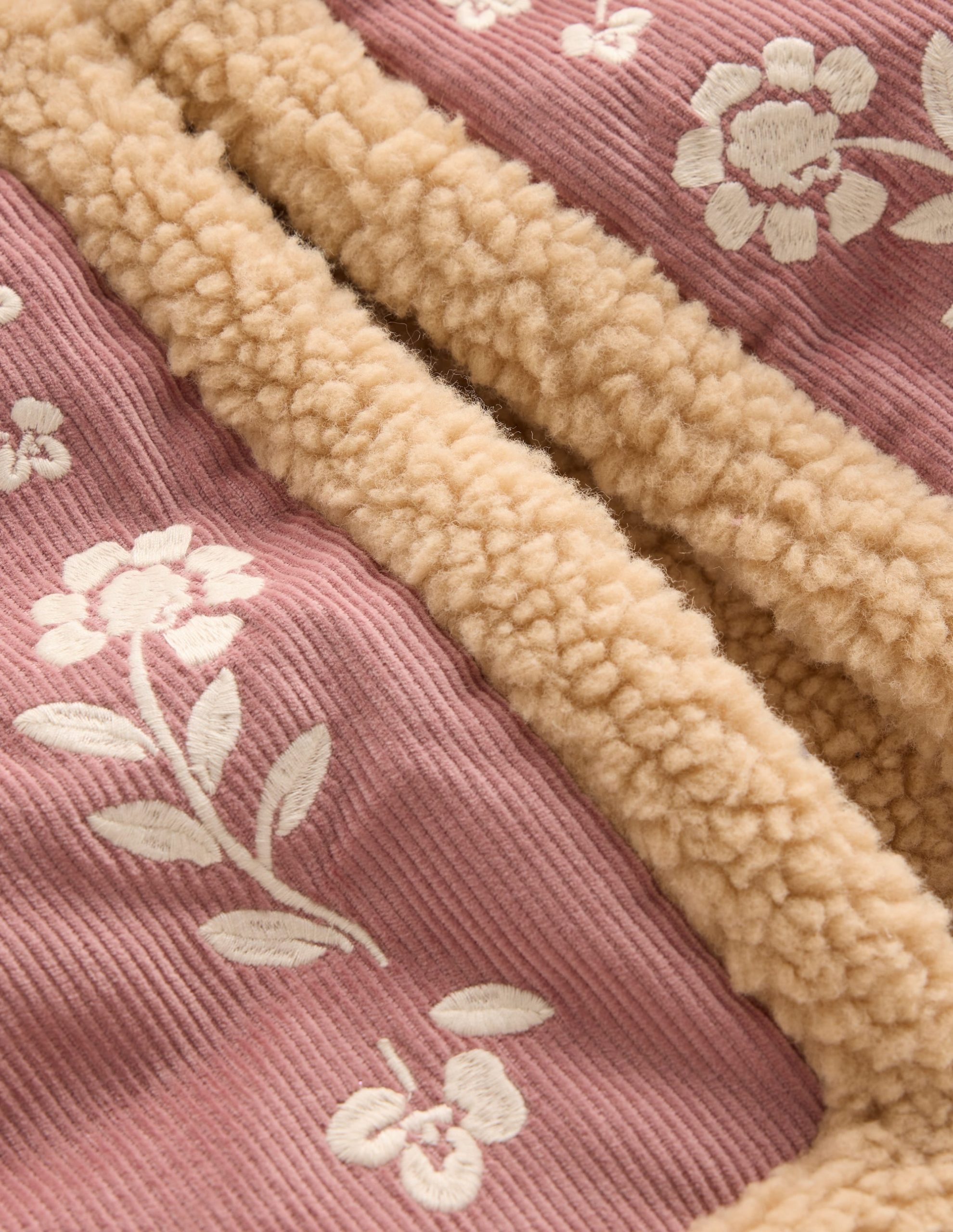 Borg Trim Vest-Pink Floral Embroidery - Image 3