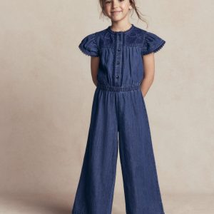 Flutter Sleeve Denim Jumpsuit-Mid Vintage