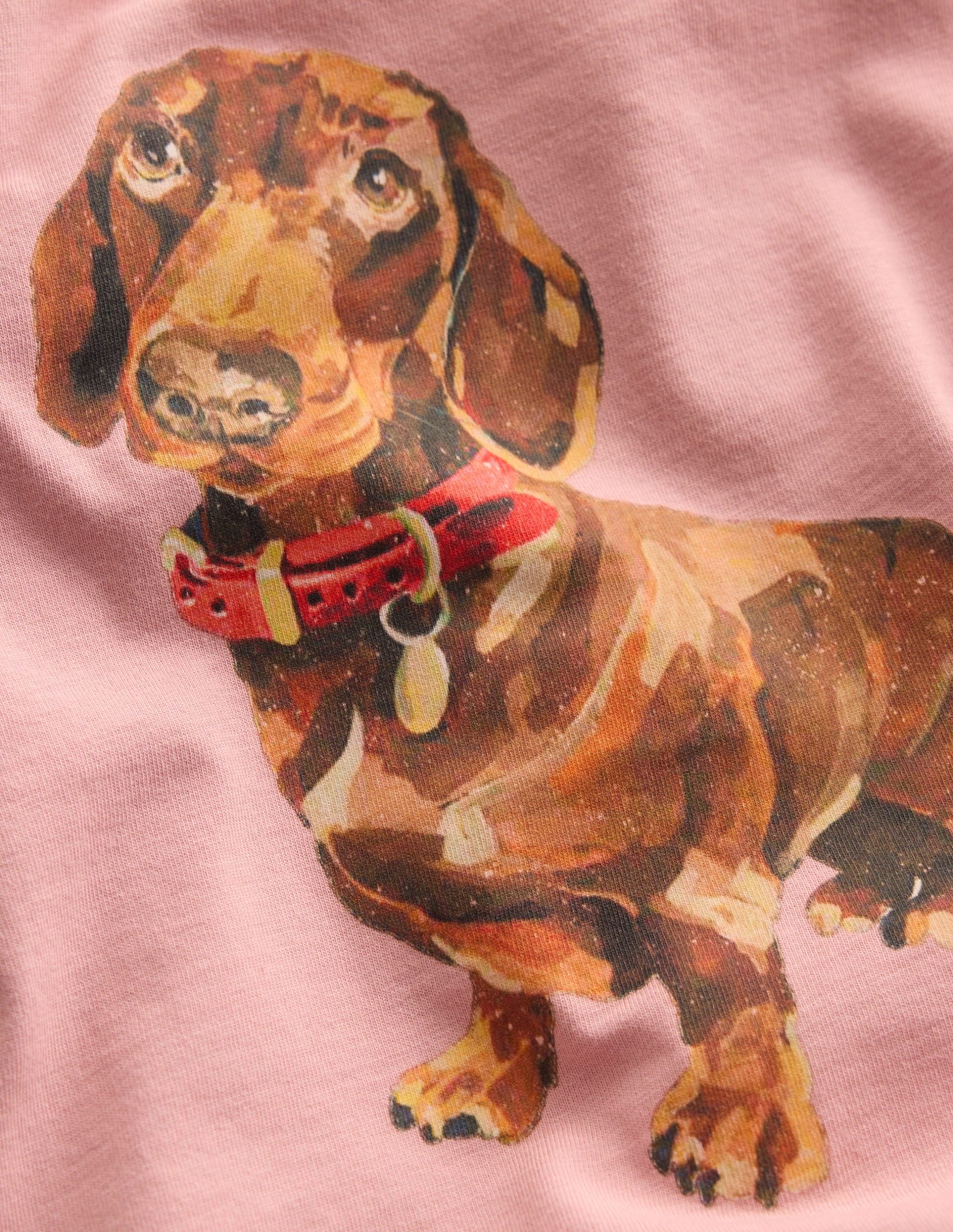 Short Sleeve Printed T-shirt-Pink Sausage Dog - Image 3