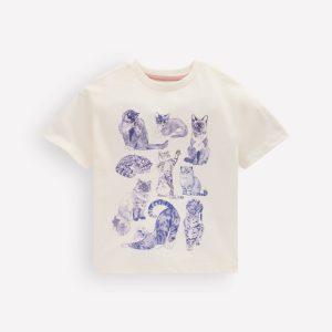 Short Sleeve Printed T-shirt-Soft Ivory Cats