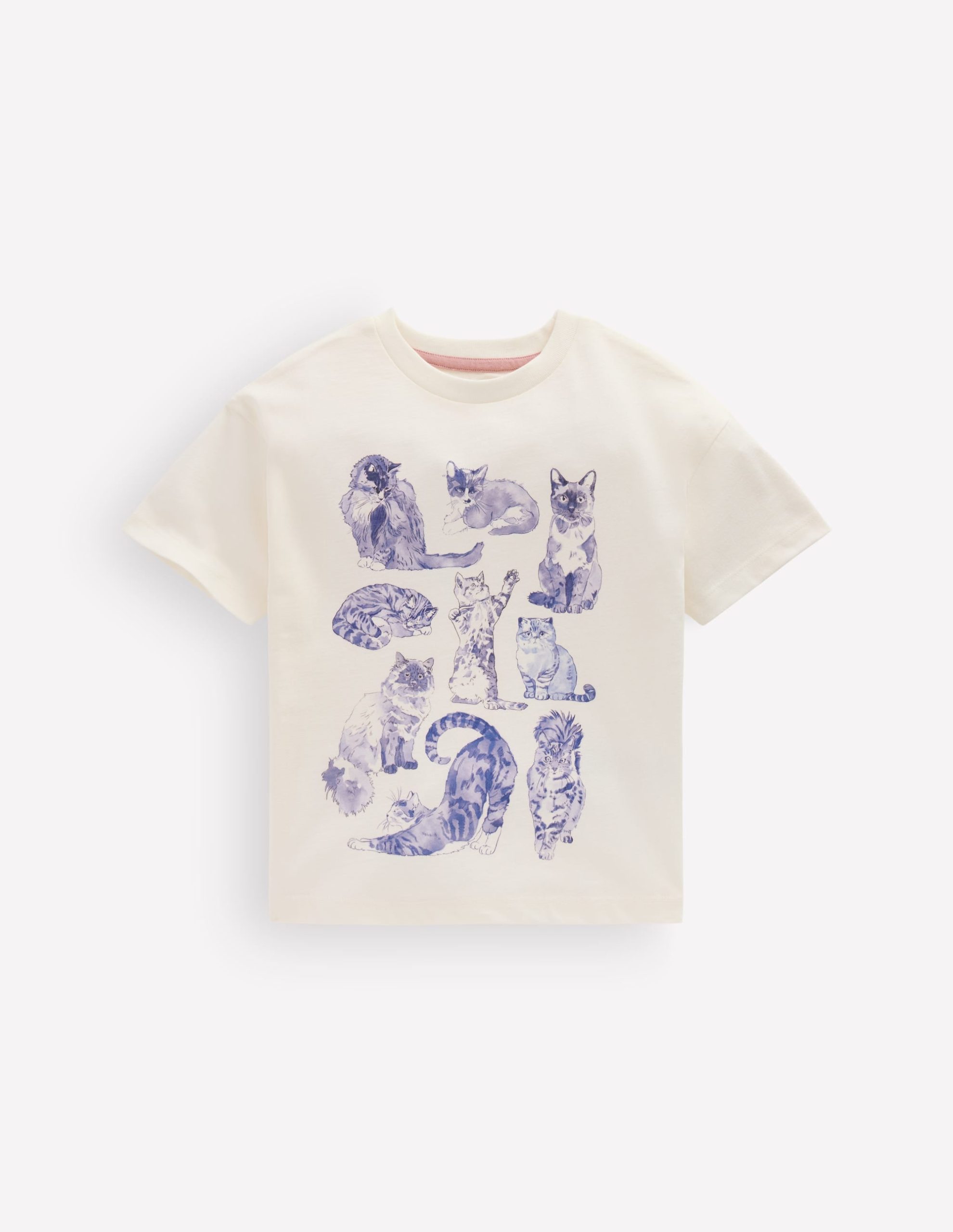 Short Sleeve Printed T-shirt-Soft Ivory Cats