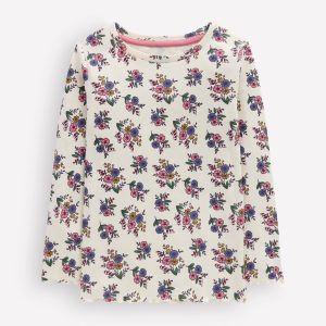 Ribbed Long Sleeve T-Shirt-Soft Ivory Ditsy Floral