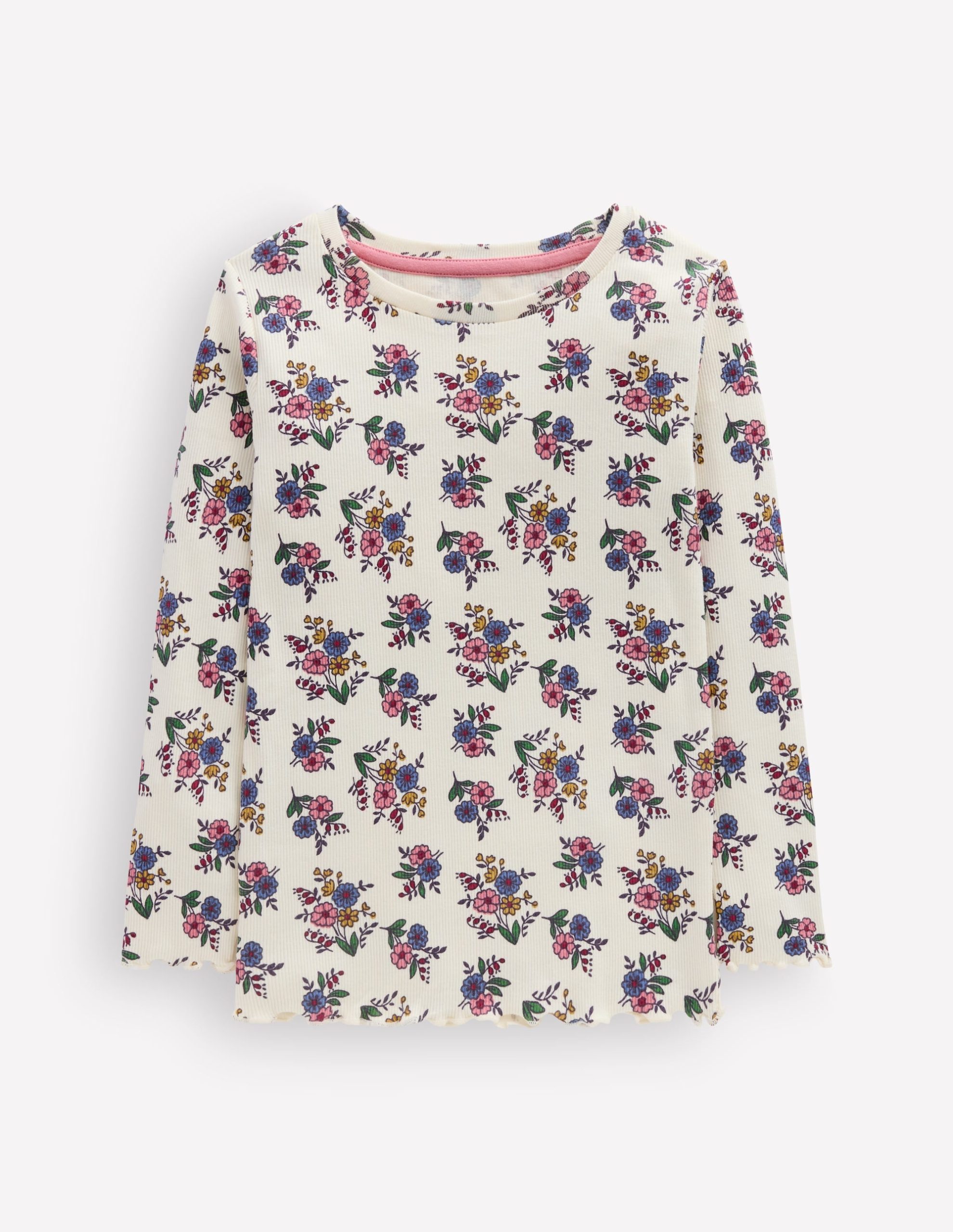 Ribbed Long Sleeve T-Shirt-Soft Ivory Ditsy Floral