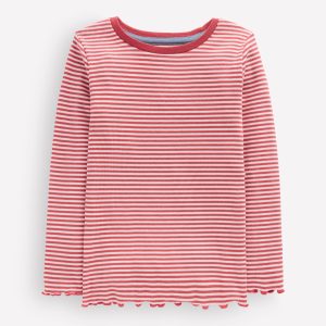 Ribbed Long Sleeve T-Shirt-Pink/ Soft Ivory Stripe