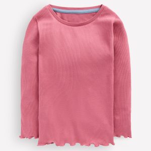 Ribbed Long Sleeve T-Shirt-Pink Heather