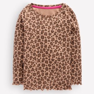 Ribbed Long Sleeve T-Shirt-Milk Chocolate Brown leopard