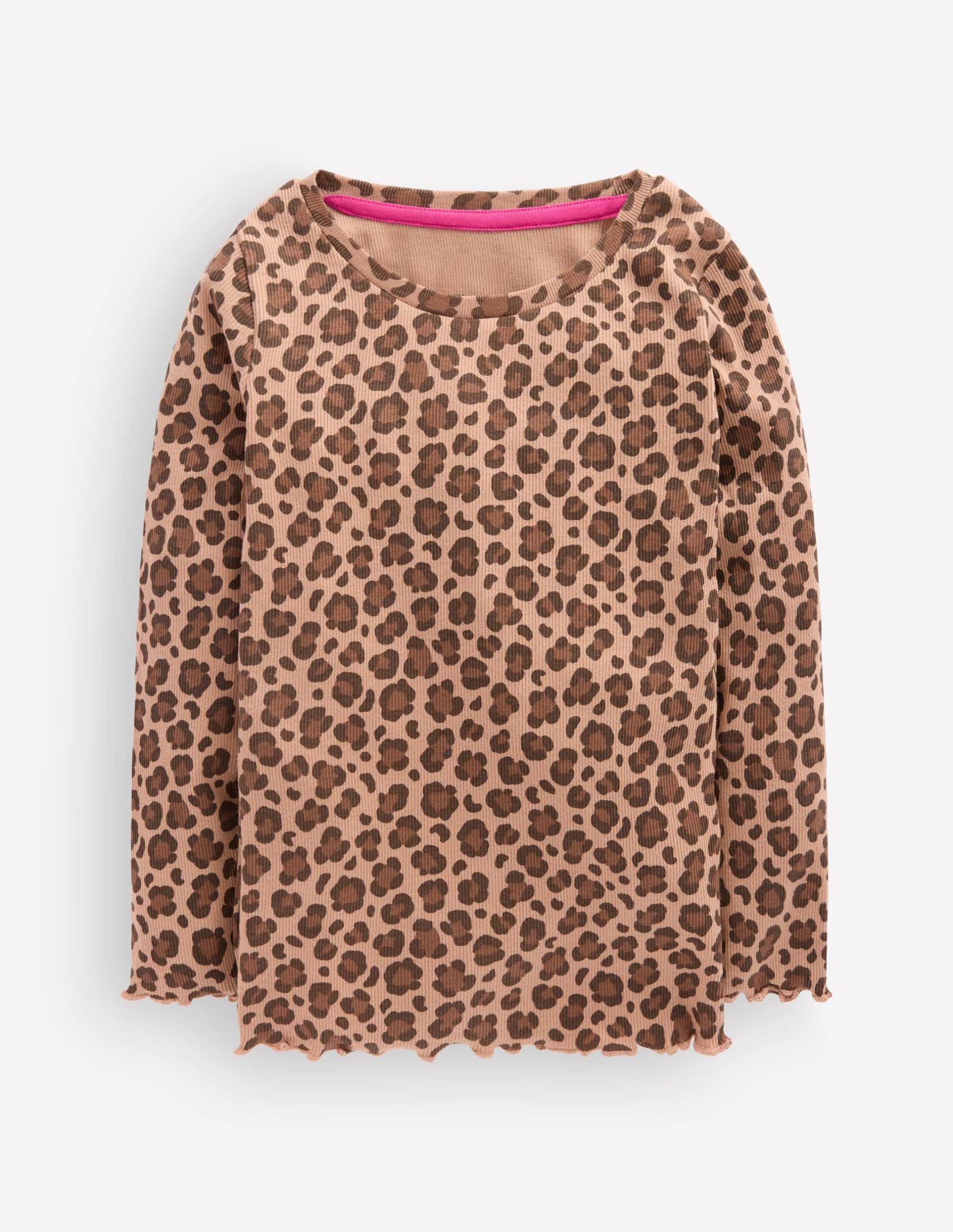 Ribbed Long Sleeve T-Shirt-Milk Chocolate Brown leopard