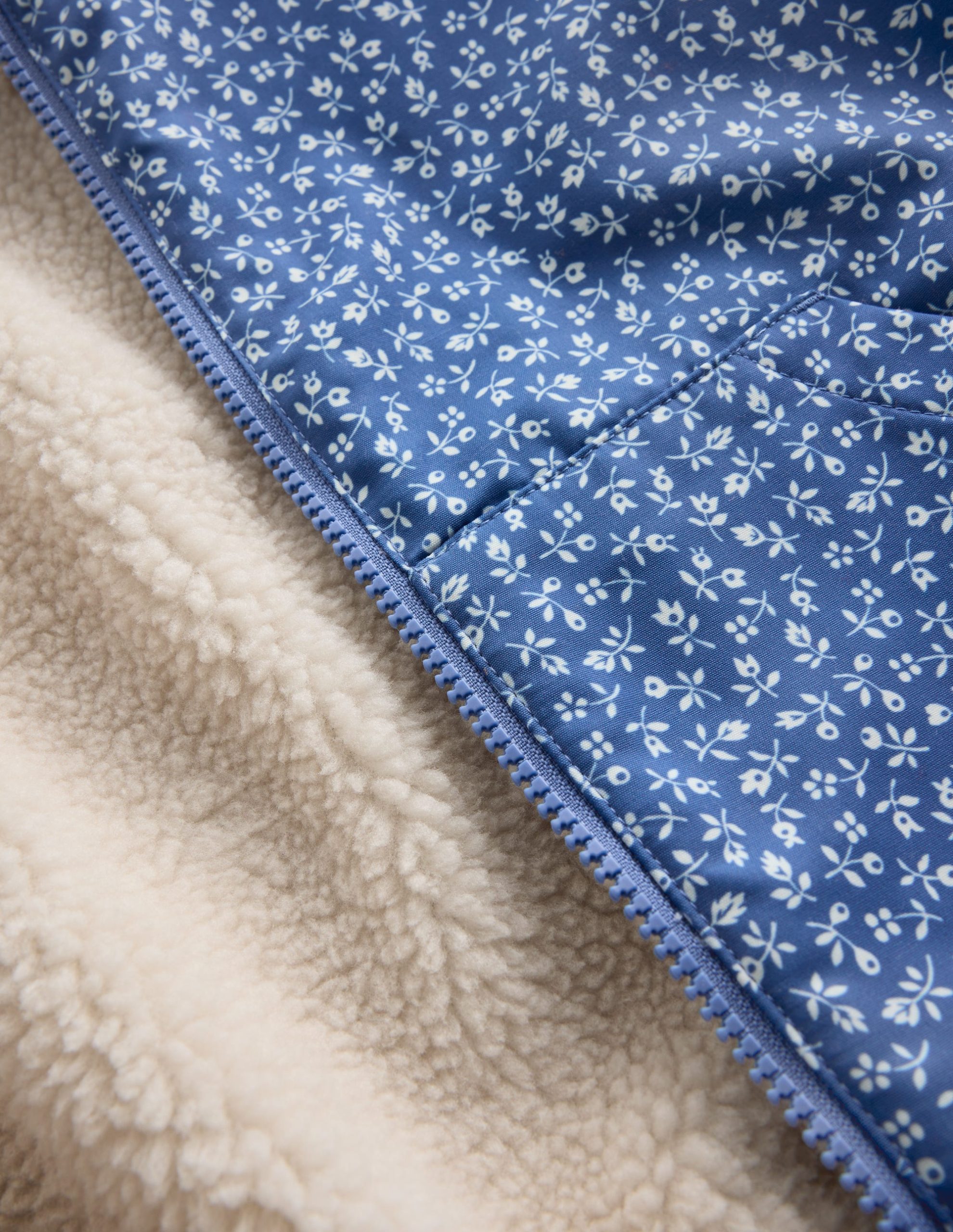 Reversible Borg Hooded Bomber-Bluejay Ditsy Floral - Image 7