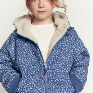 Reversible Borg Hooded Bomber-Bluejay Ditsy Floral