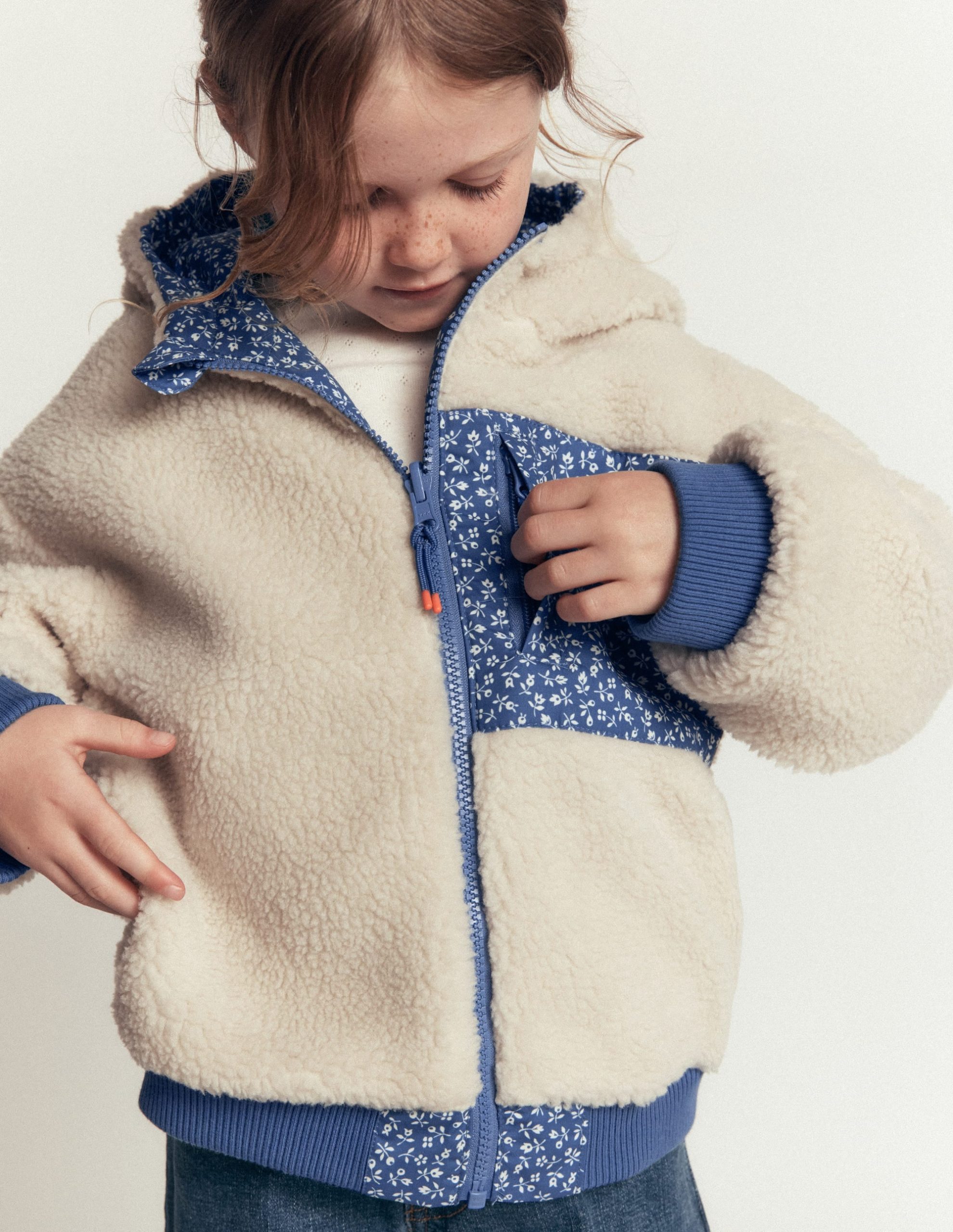 Reversible Borg Hooded Bomber-Bluejay Ditsy Floral - Image 3