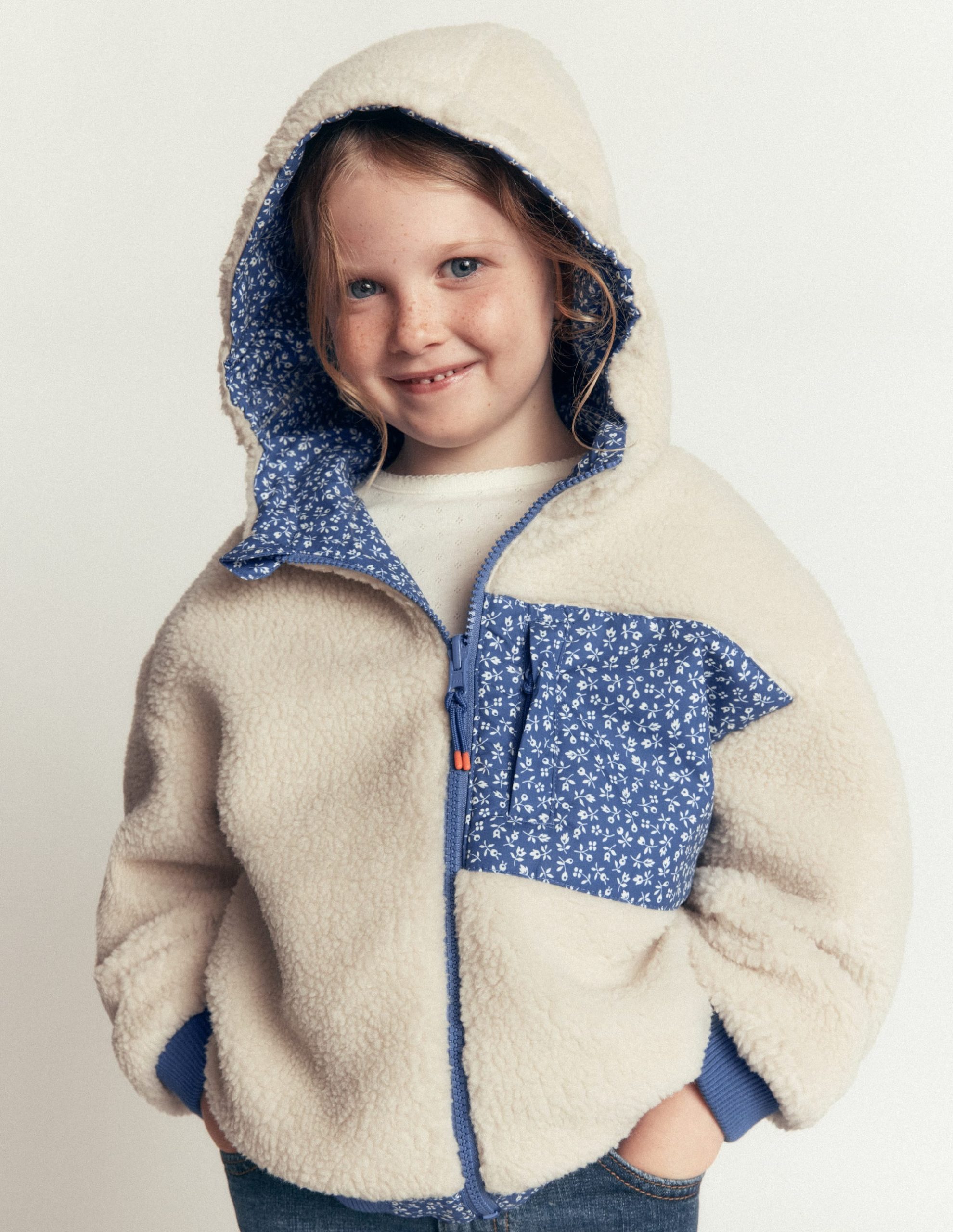 Reversible Borg Hooded Bomber-Bluejay Ditsy Floral - Image 4